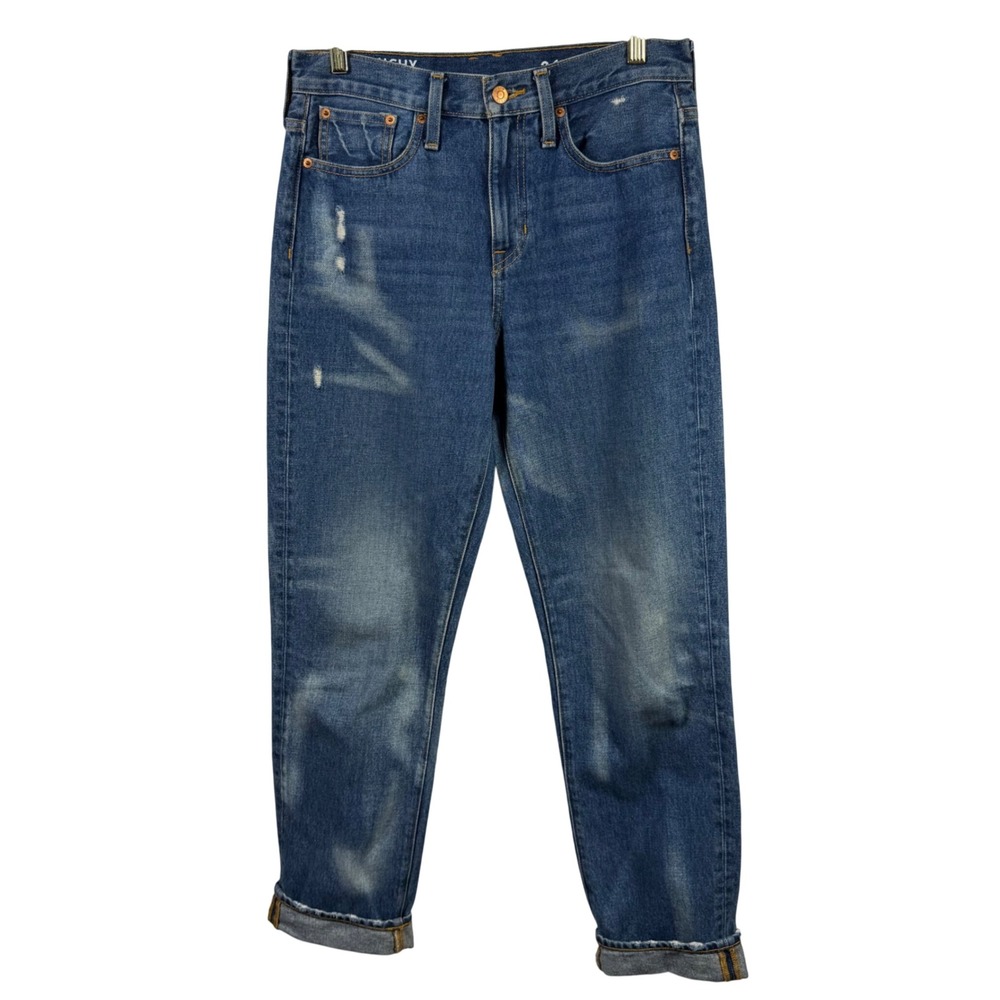 J.Crew Slouchy Boyfriend‎ Jeans 26 Tall Distressed Cuffed Denim Cotton